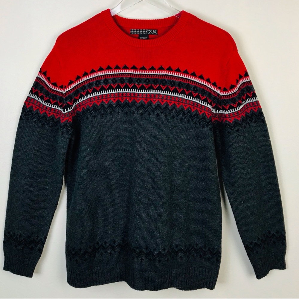 Fair isle red and gray crewneck sweater by XG